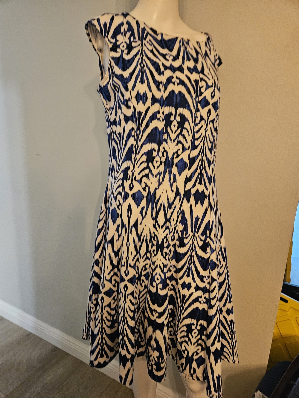 Blue and White Printed Midi Dress -fit And Flare Size 12